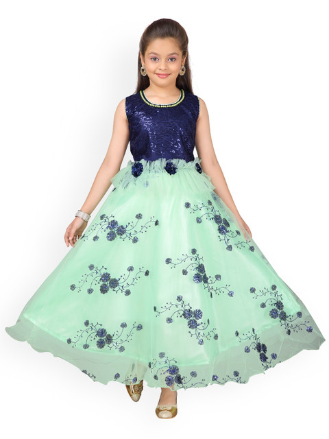 

Aarika Girls Green Self Design Maxi Dress