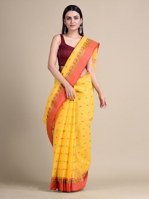 

Mitera Yellow Pure Cotton Woven Design Taant Hand Woven Saree