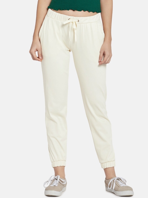 

Go Colors Women Cream-Coloured Regular Fit Solid Joggers