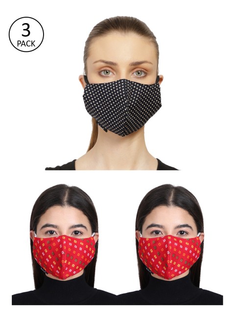 

Anekaant Unisex Pack Of 3 Printed 3-Layer Outdoor Face Masks, Red