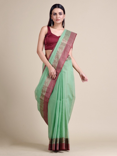 

Mitera Green Pure Cotton Solid Taant Saree