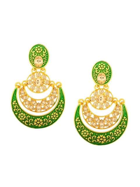 

Alamod Gold-Toned & Green Contemporary Chandbalis