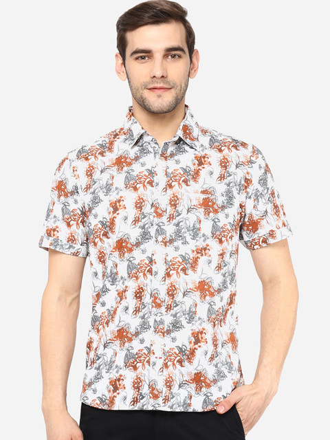 

Red Chief Men White Slim Fit Printed Casual Shirt