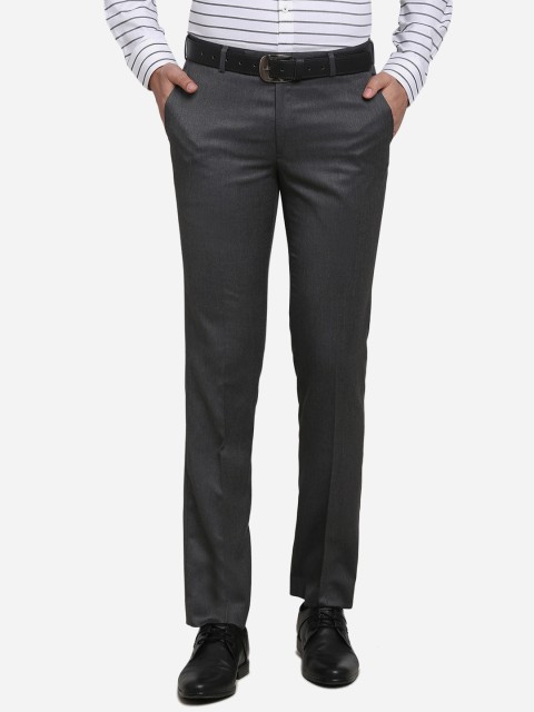 

METAL Men Grey Slim Fit Solid Formal Trousers