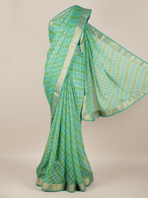 

Pothys Green Checked Poly Chiffon Saree