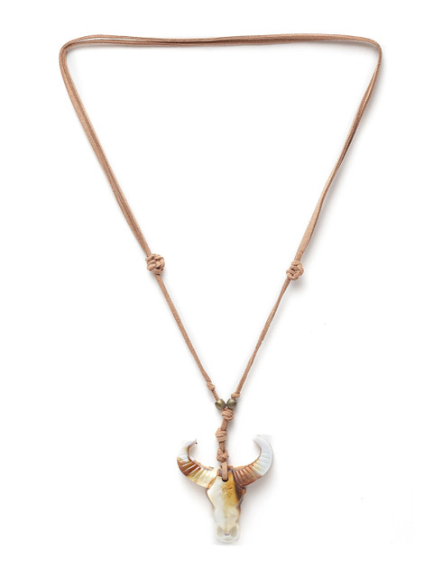 

JEWEL JUNCTION Men White & Beige Bull-Shaped Necklace