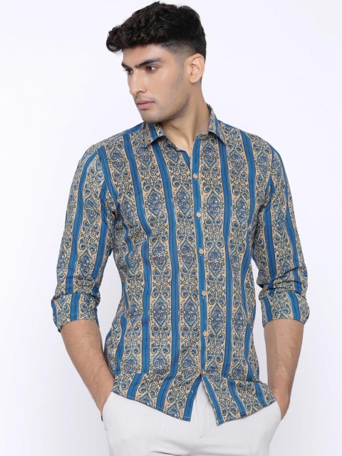 

Tistabene Men Beige & Blue Regular Fit Printed Casual Shirt