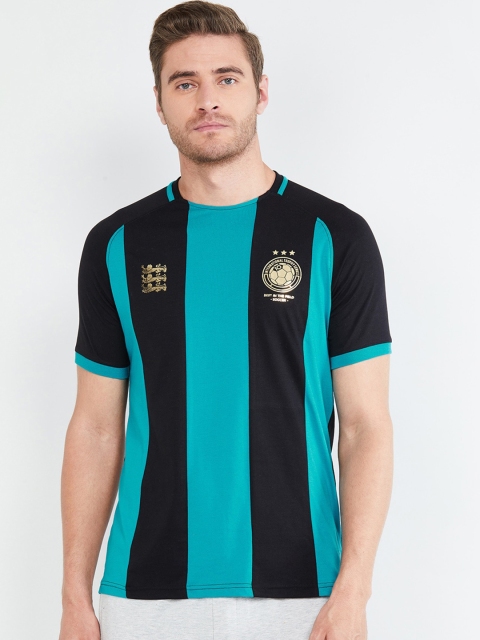 

max Men Black Green Striped Round Neck Pure Cotton T-shirt