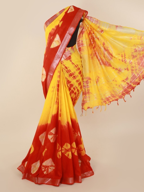 

Pothys Yellow & Red Linen Blend Dyed Saree