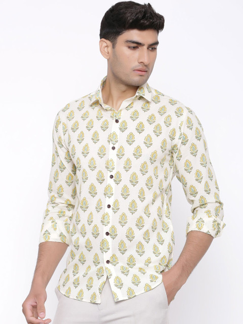 

Tistabene Men White & Beige Regular Fit Printed Casual Shirt