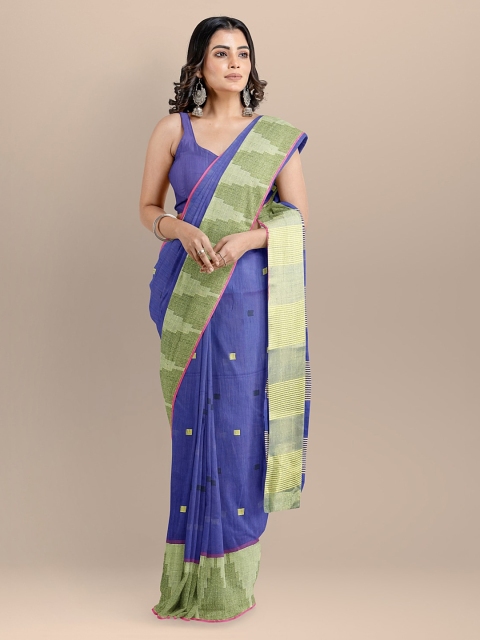 

BharatSthali Blue & Green Silk Cotton Woven Design Mangalagiri Saree