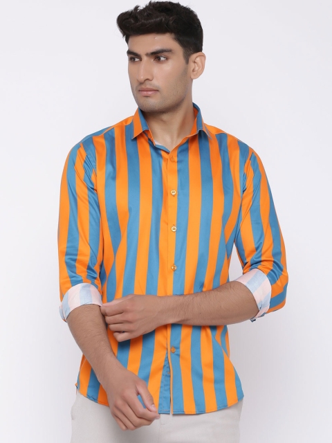 

Tistabene Men Blue & Orange Regular Fit Striped Casual Shirt