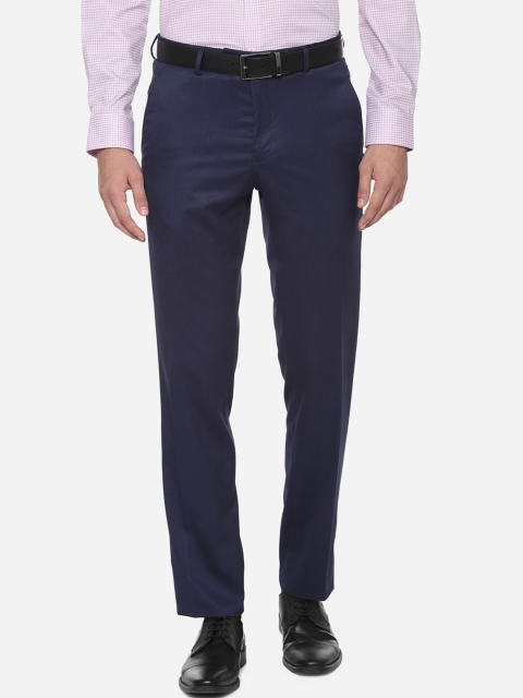 

Van Heusen Men Navy Blue Slim Fit Self Design Formal Trousers
