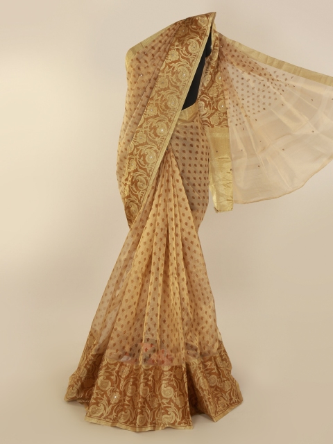 

Pothys Gold-Toned Printed Tissue Saree