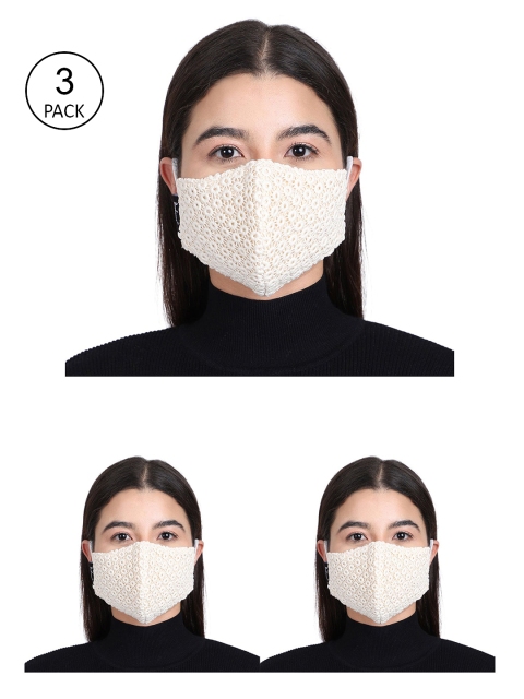 

Anekaant Pack of 3 Off White Self-Design Reusable 3-Ply Fabric Fashion Mask