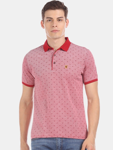 

True Blue Men Red Self Design Henley Neck T-shirt