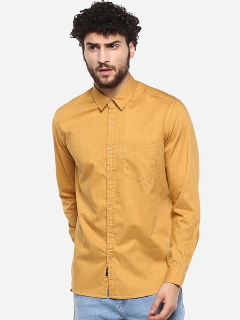 Red Chief Men Mustard Yellow Slim Fit Solid Casual Shirt