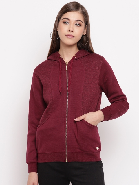Miss Grace Women Maroon Solid Hooded Sweatshirt