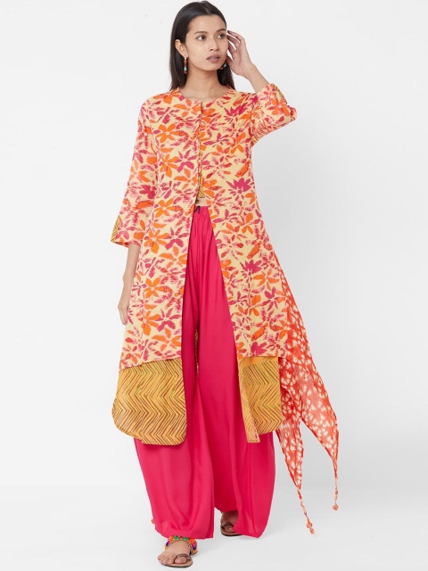 

Vedic Women Yellow & Pink Printed A-Line Kurta