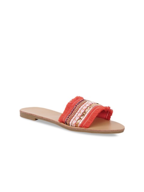 

FOREVER 21 Women Orange Embellished Open Toe Flats