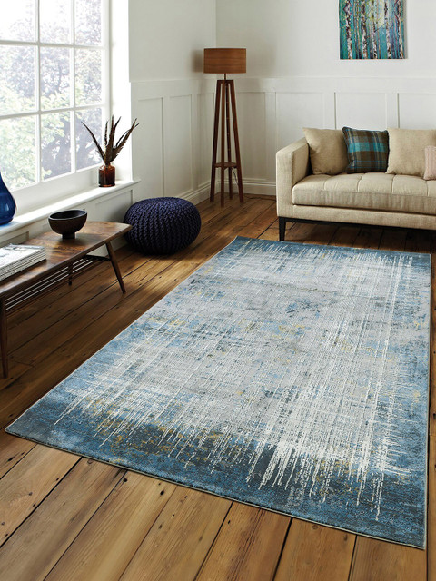 

OBSESSIONS Blue & Grey Abstract Anti-Skid Carpet