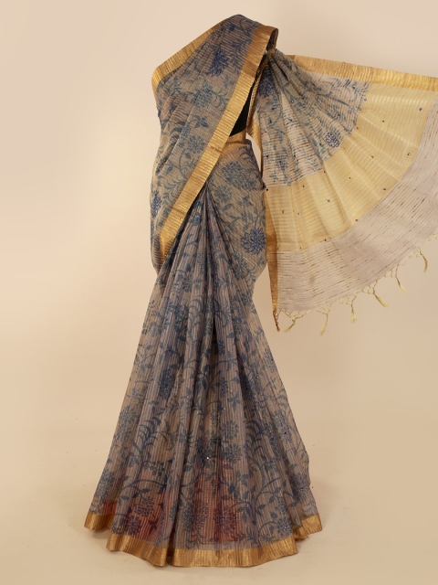 

Pothys Blue Embroidered Tissue Saree