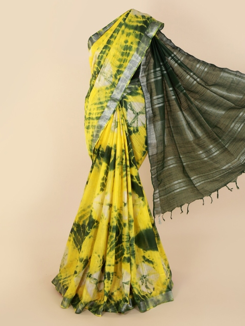

Pothys Yellow Dyed Linen Blend Saree