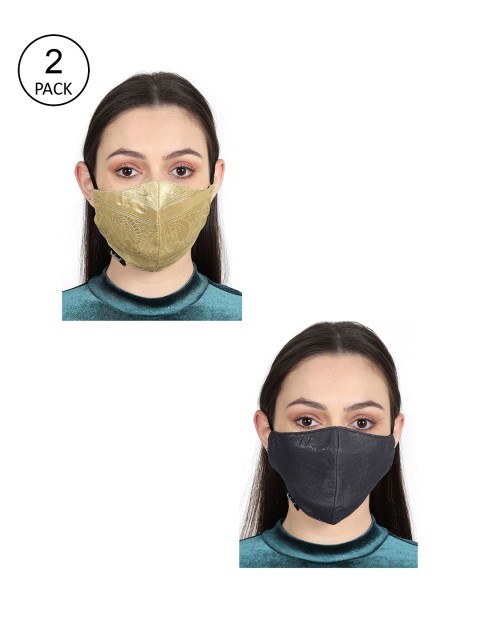 

Anekaant Unisex Pack Of 2 Self-Design 3-Ply Reusable Fabric Fashion Mask, Gold