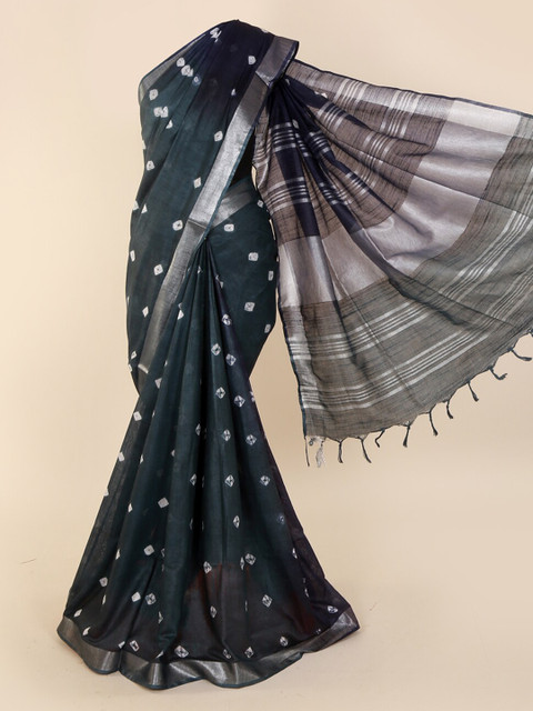 

Pothys Grey Dyed Linen Blend Shibori Printed Saree