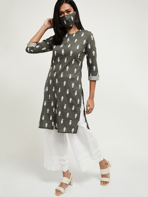 

max Women Grey Ethnic Motifs Printed Kurta
