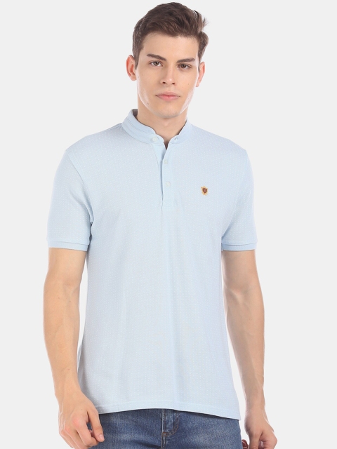 

True Blue Men Blue Self Design High Neck T-shirt