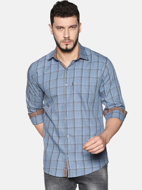

LEVIZO Men Blue & Black Regular Fit Checked Casual Shirt