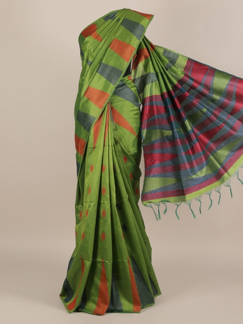 

Pothys Green & Blue Jute Silk Woven Design Saree with Jhalar Pallu
