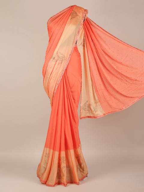 

Pothys Peach-Coloured Solid Poly Chiffon Saree