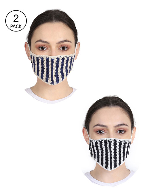 

Anekaant Unisex Pack Of 2 Crotchet Work 3-Layer Outdoor Face Masks, Blue