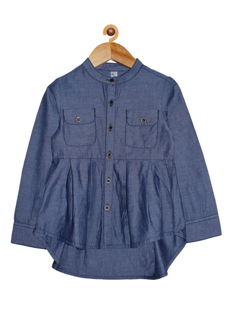 

KiddoPanti Girls Blue Solid Cotton High-Low Top