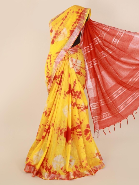 

Pothys Yellow & Orange Linen Blend Dyed Saree