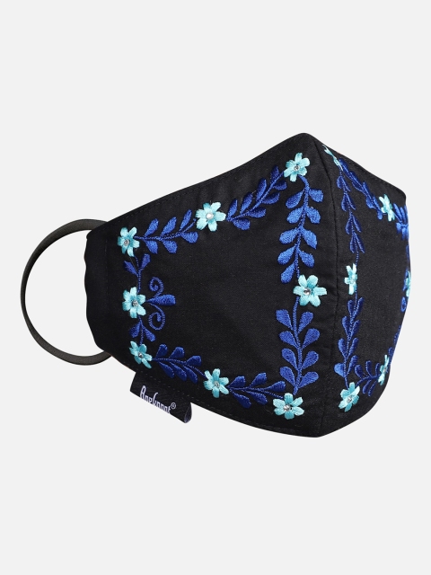 

Anekaant Women Black & Blue Floral Embroidered 3-Ply Reusable Outdoor Face Mask