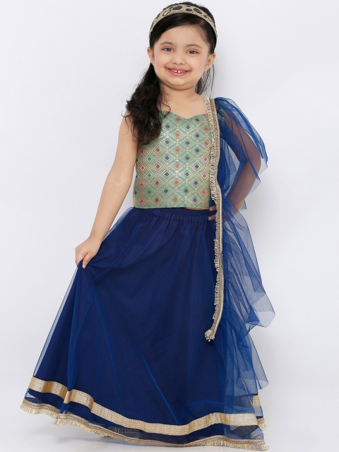 

SALWAR STUDIO Girls Blue & Green Woven-Design Readymade Lehenga Choli With Dupatta