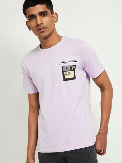 

max Men Lavender Solid Round Neck T-shirt