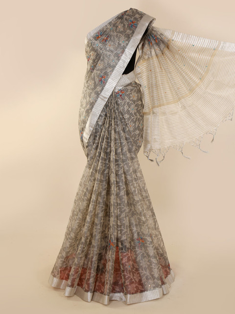

Pothys Grey Woven Design Tissue Saree