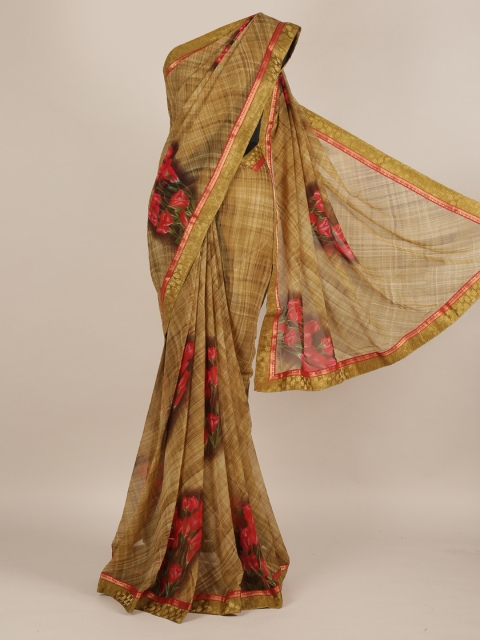 

Pothys Green Embroidered Saree with Zari Border, Mustard