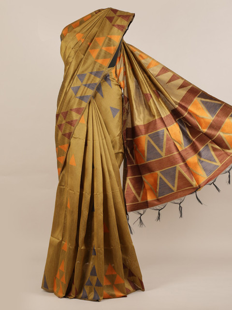 

Pothys Olive Green Printed Jute Silk Saree