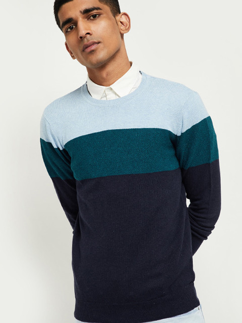

max Men Blue Colourblocked Sweater