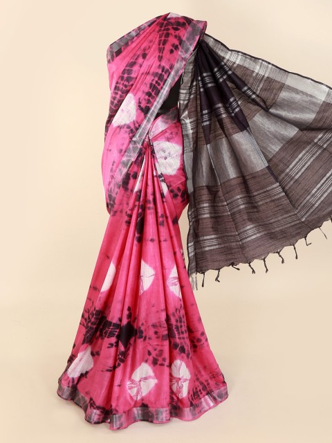 

Pothys Pink & Brown Linen Blend Dyed Saree
