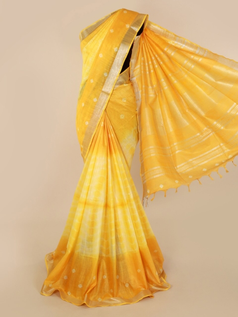 

Pothys Yellow Printed Linen Blend Saree