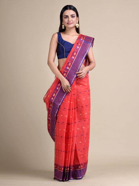 

Mitera Coral Pure Cotton Woven Design Taant Saree