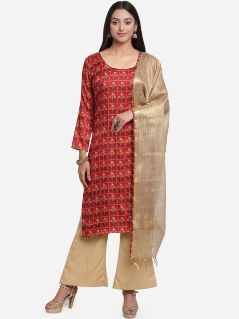 

BOMBAY SELECTIONS Women Maroon & Beige Unstitched Dress Material