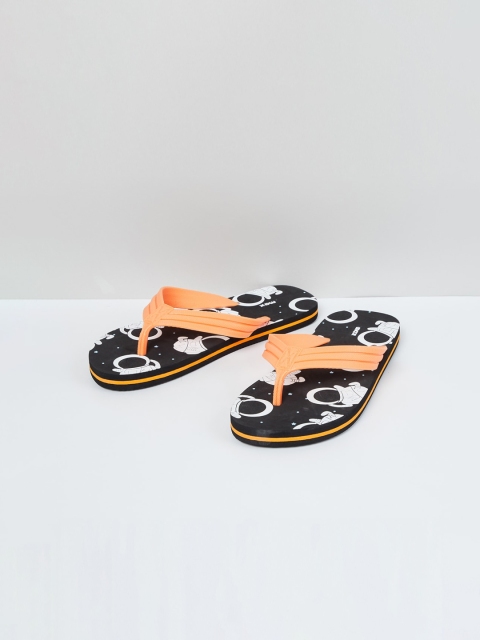 max Boys Orange & Black Printed Thong Flip-Flops