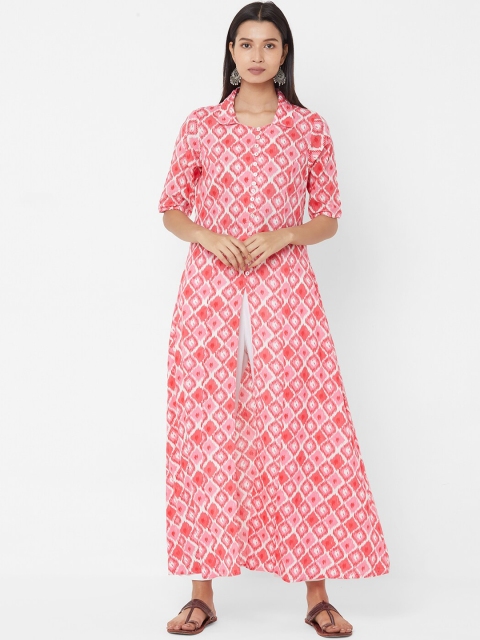 

Vedic Women Pink Printed Cotton Straight Kurta
